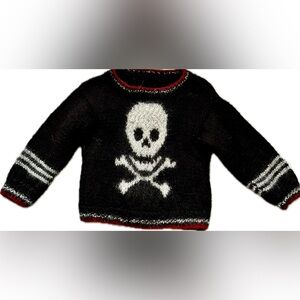 Hand Knit Children’s Black Skull and Crossbones Sweater - Pirate!